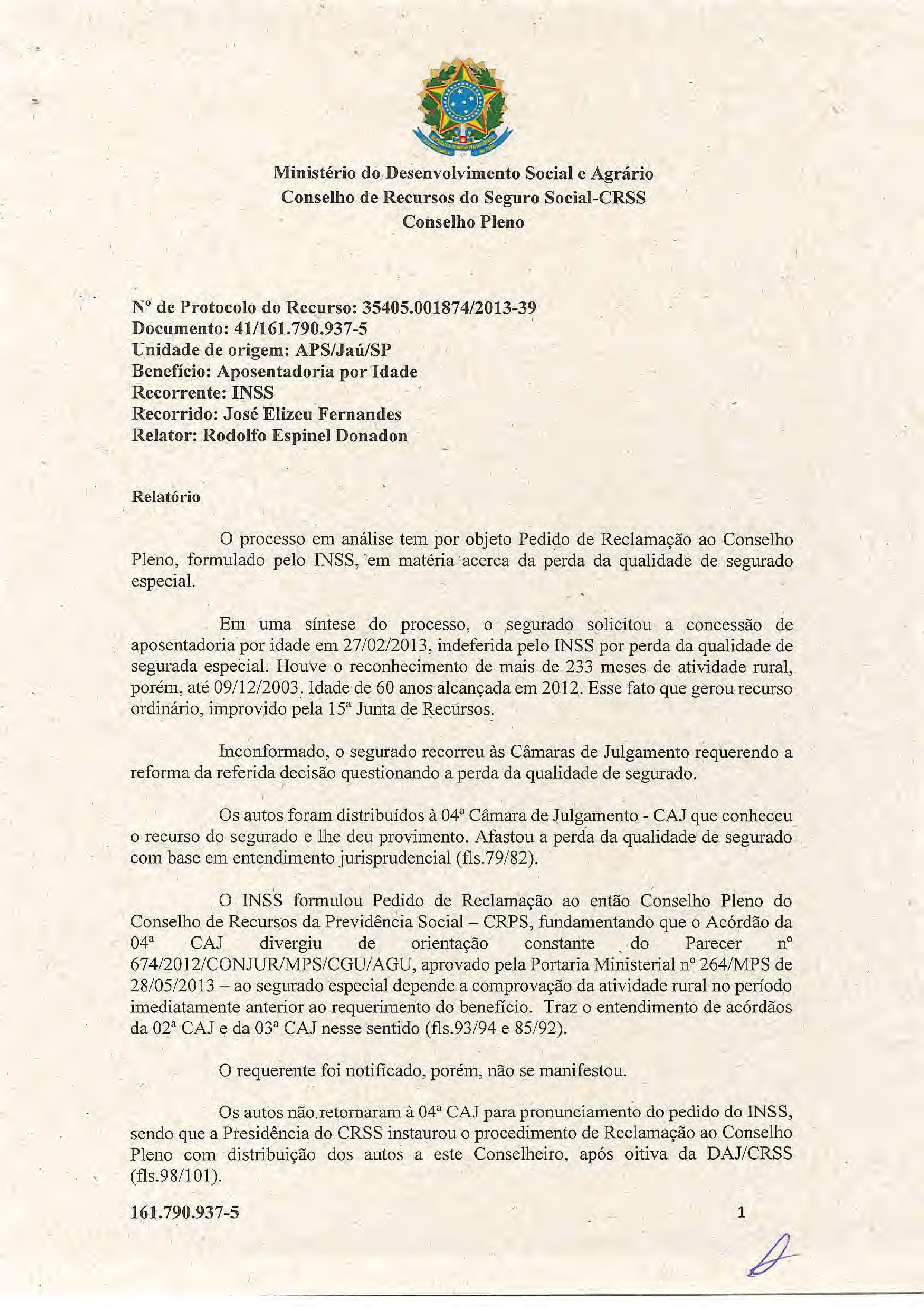 Primeira página do documento: 'Resolução 01/2018' / arquivo: 'RESOL01161.790.9375JOSEELIZEUFERNANDES.pdf'