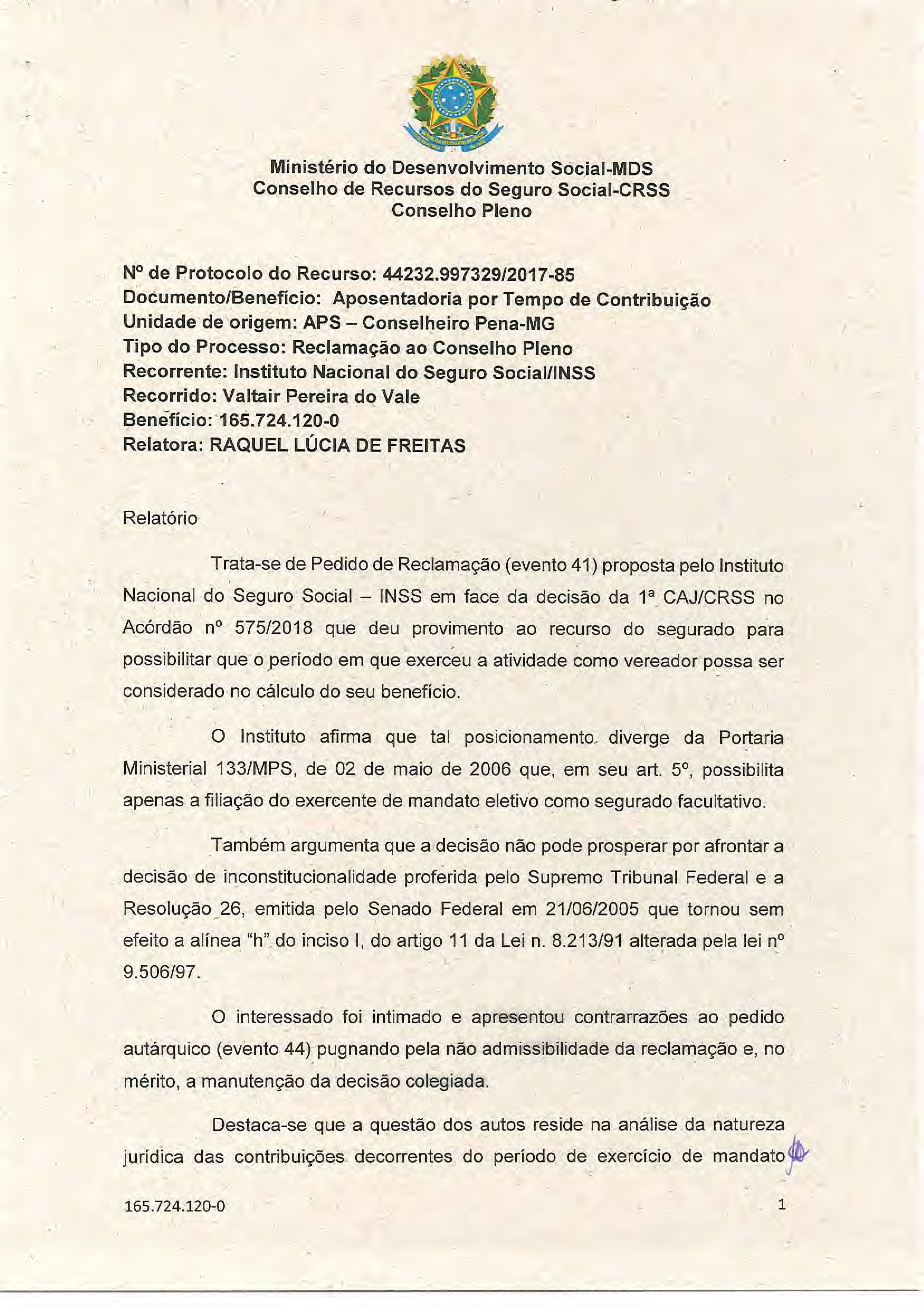 Primeira página do documento: 'Resolução 65/2018' / arquivo: 'RESOLUCAO65VALTAIRPEREIRADOVALE.pdf'