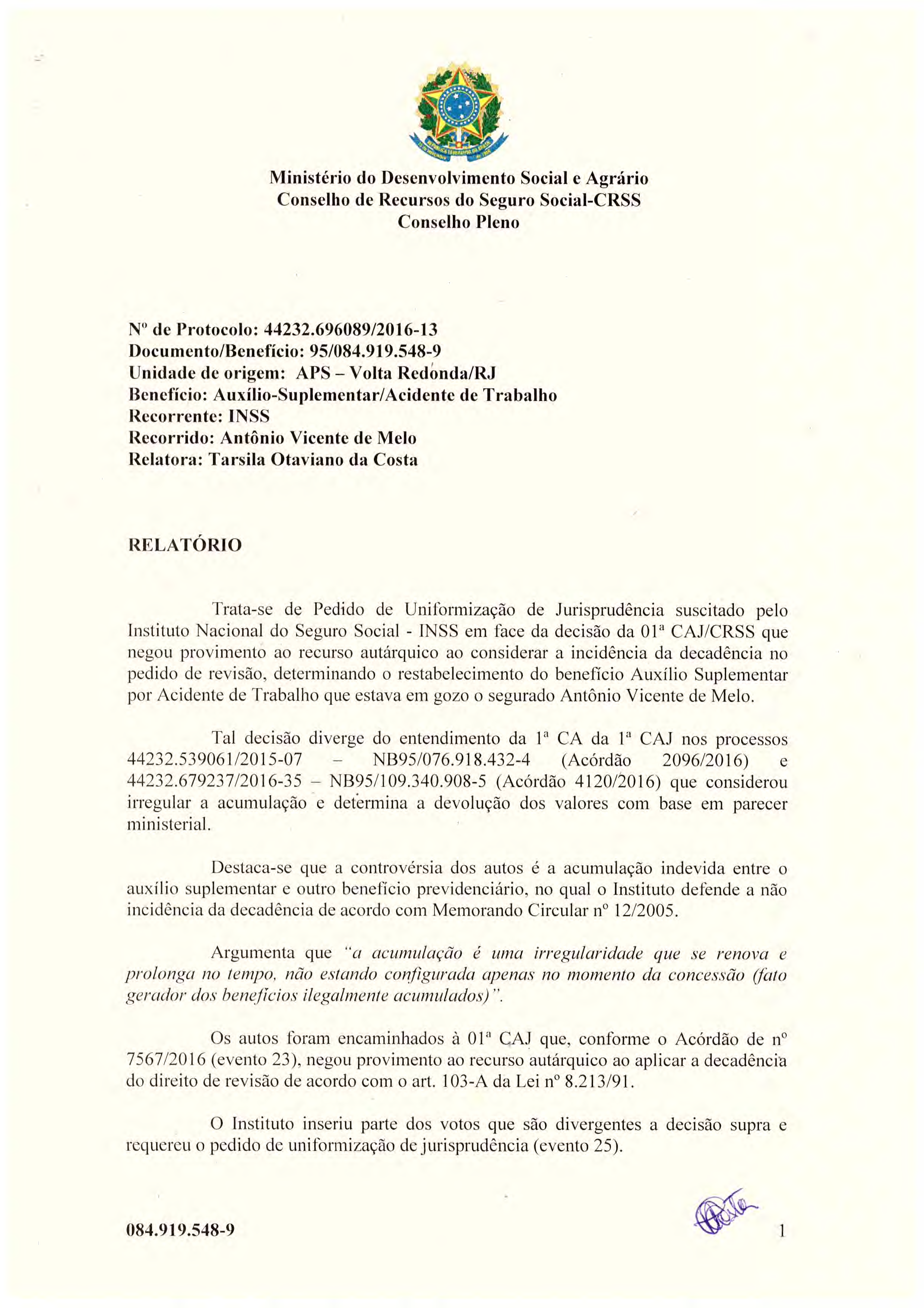 Primeira página do documento: 'Resolução 08/2018' / arquivo: 'RESOL08084.919.5489ANTONIOVICENTEDEMELO.pdf' 