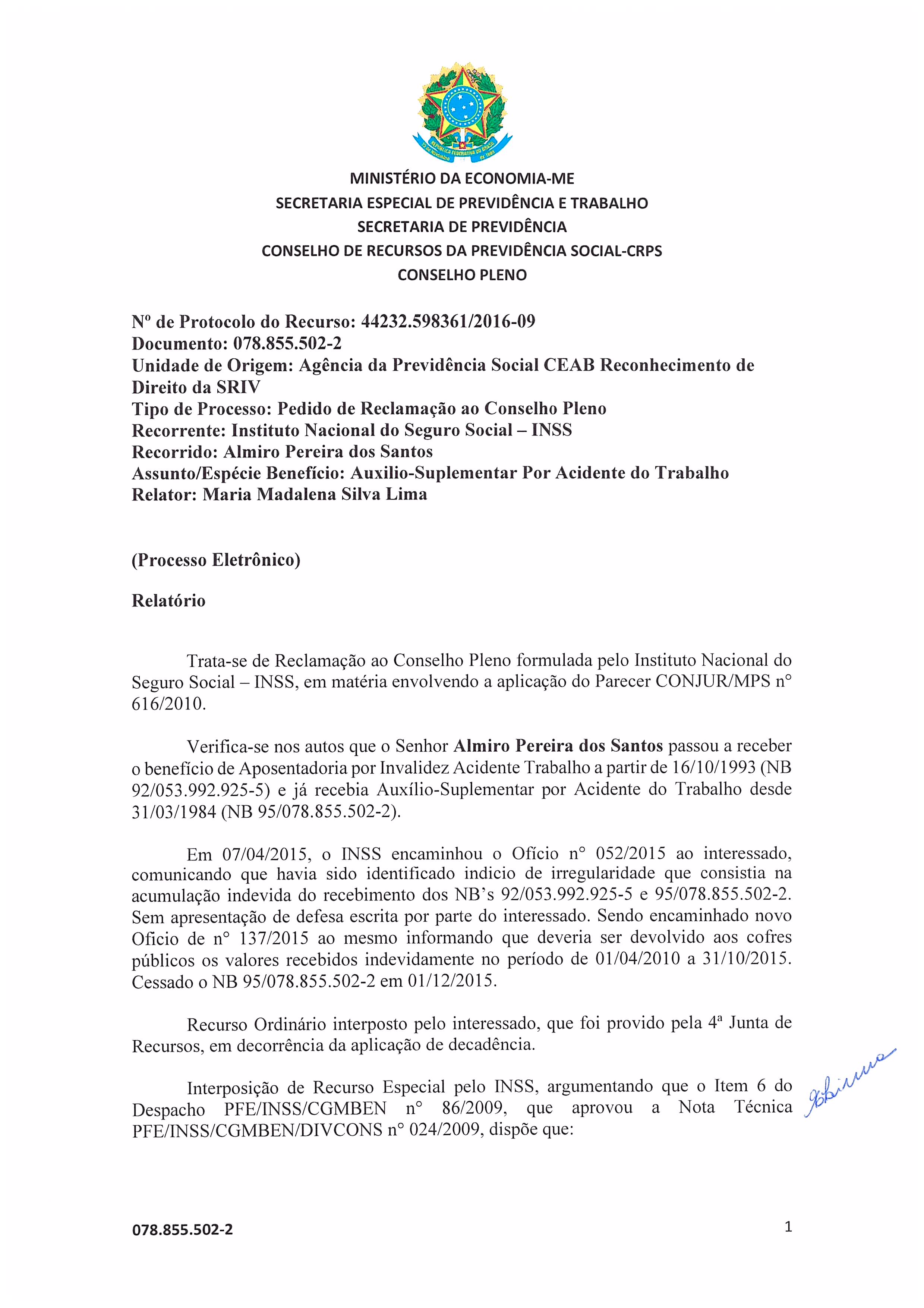 Primeira página do documento: 'Resolução 02/2021 - Decadência Parecer CONJUR 616/2010' / arquivo: '02.pdf' 