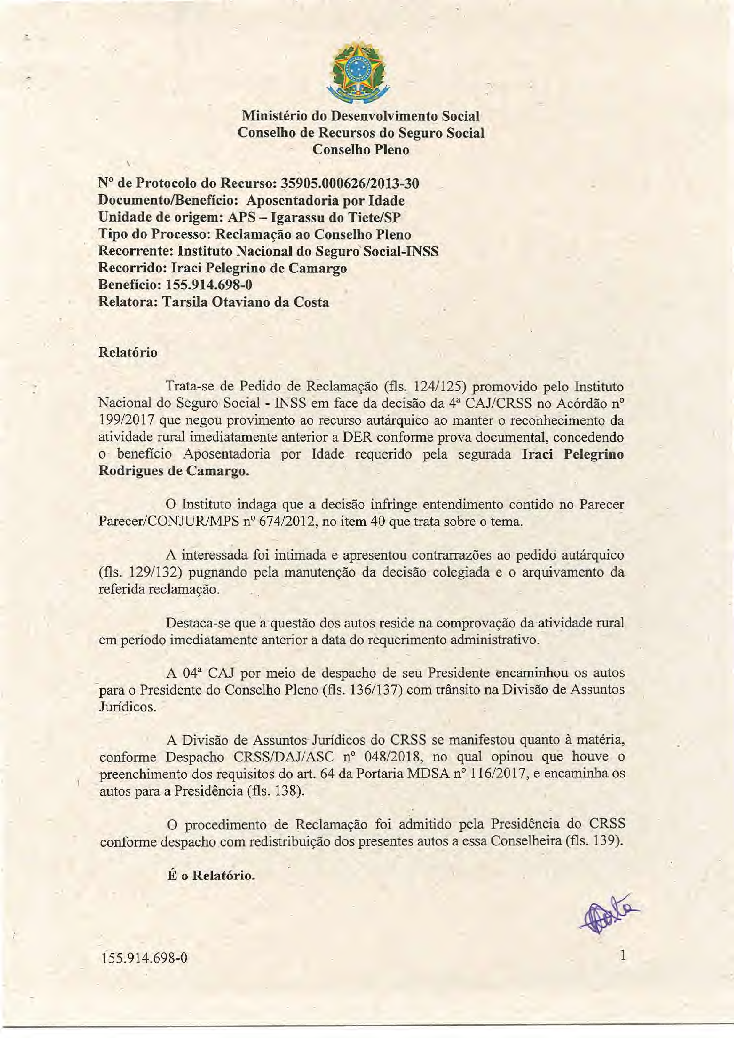 Primeira página do documento: 'Resolução 63/2018' / arquivo: 'RESOLUCAO63IRACIPEGERINODECAMARGOFSICO.pdf'
