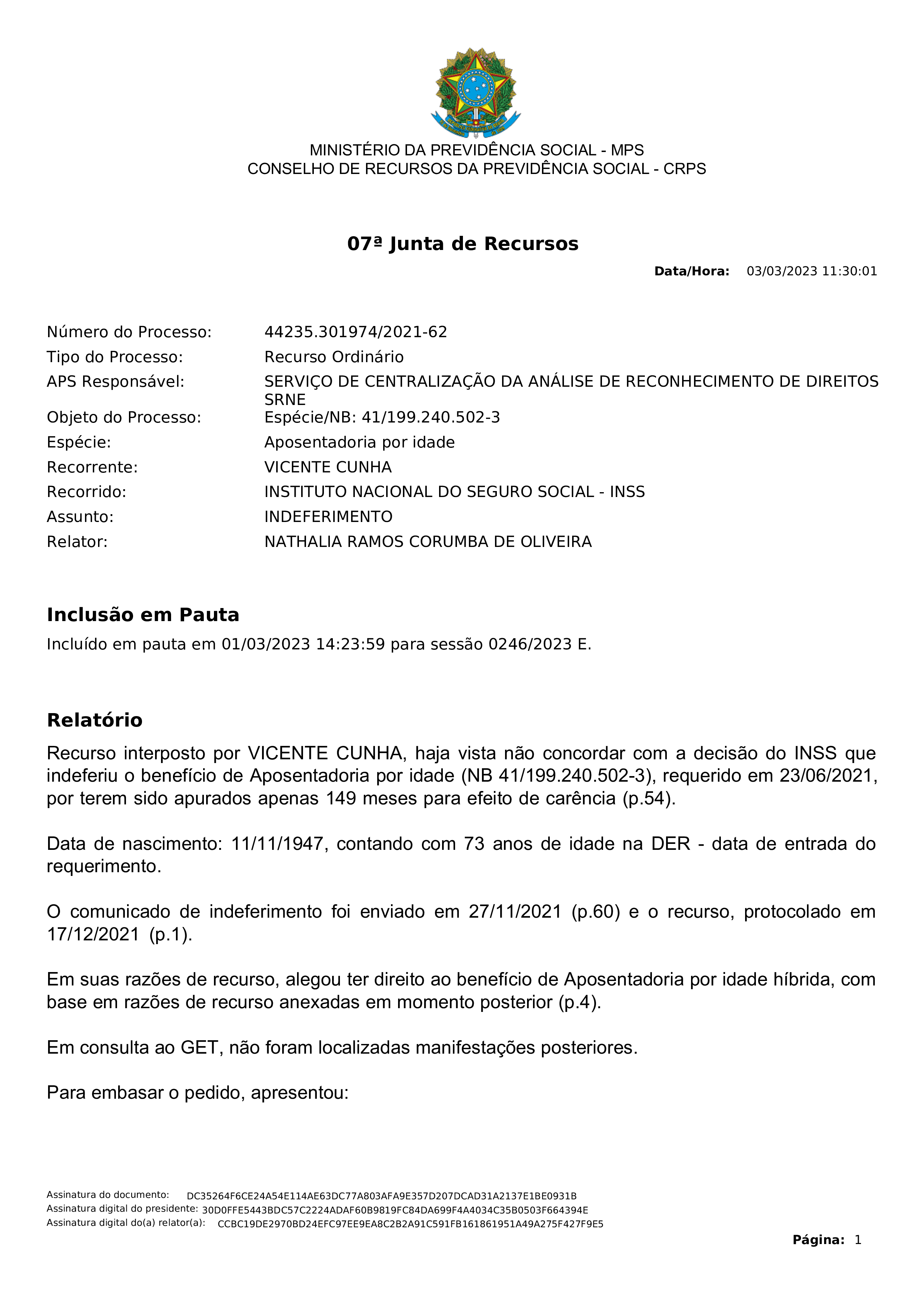 Primeira página do documento: 'ACORDAO - 07ª Junta de Recursos/ 03/03/2023' / arquivo: 'ACORDAO_32172023_2023-03-03-11-30-01.pdf' 