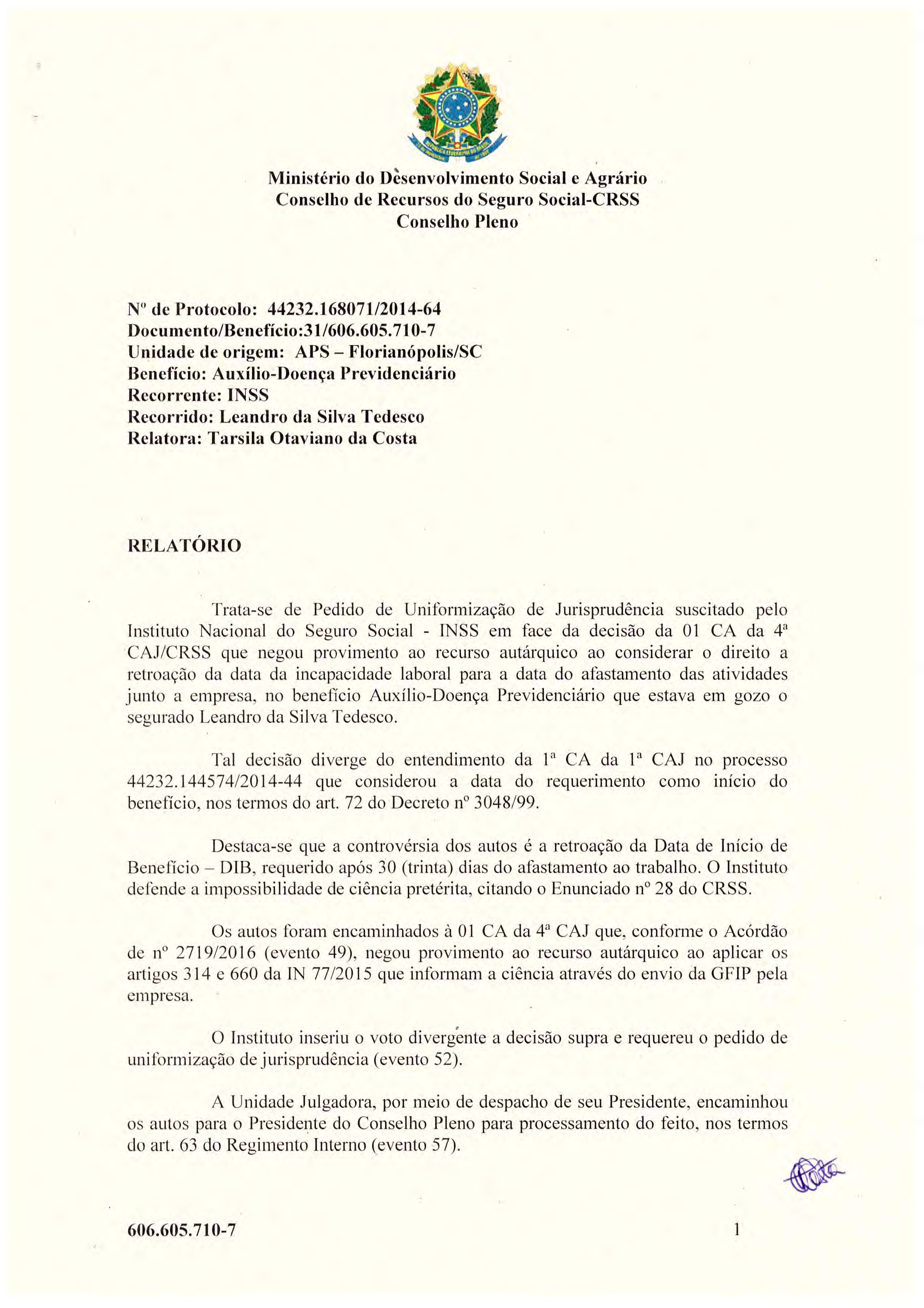 Primeira página do documento: 'Resolução 11/2018' / arquivo: 'RESOL11606.605.7107LEANDRODASILVATEDESCO.pdf' 
