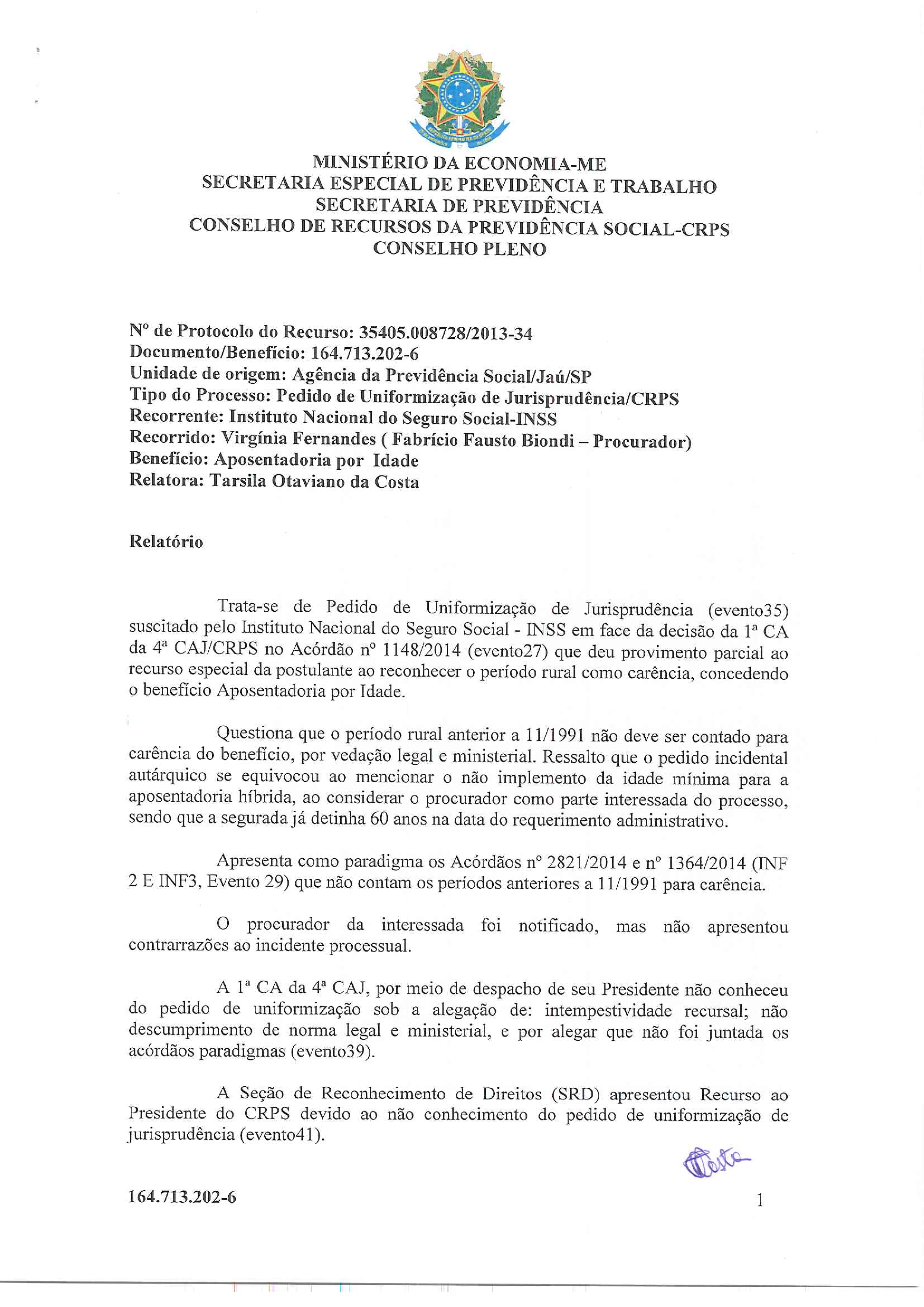 Primeira página do documento: 'Resolução 34/2019' / arquivo: 'RESOLUCAO-34-VIRGINIA-FERNANDES-164.713.202-6.pdf'