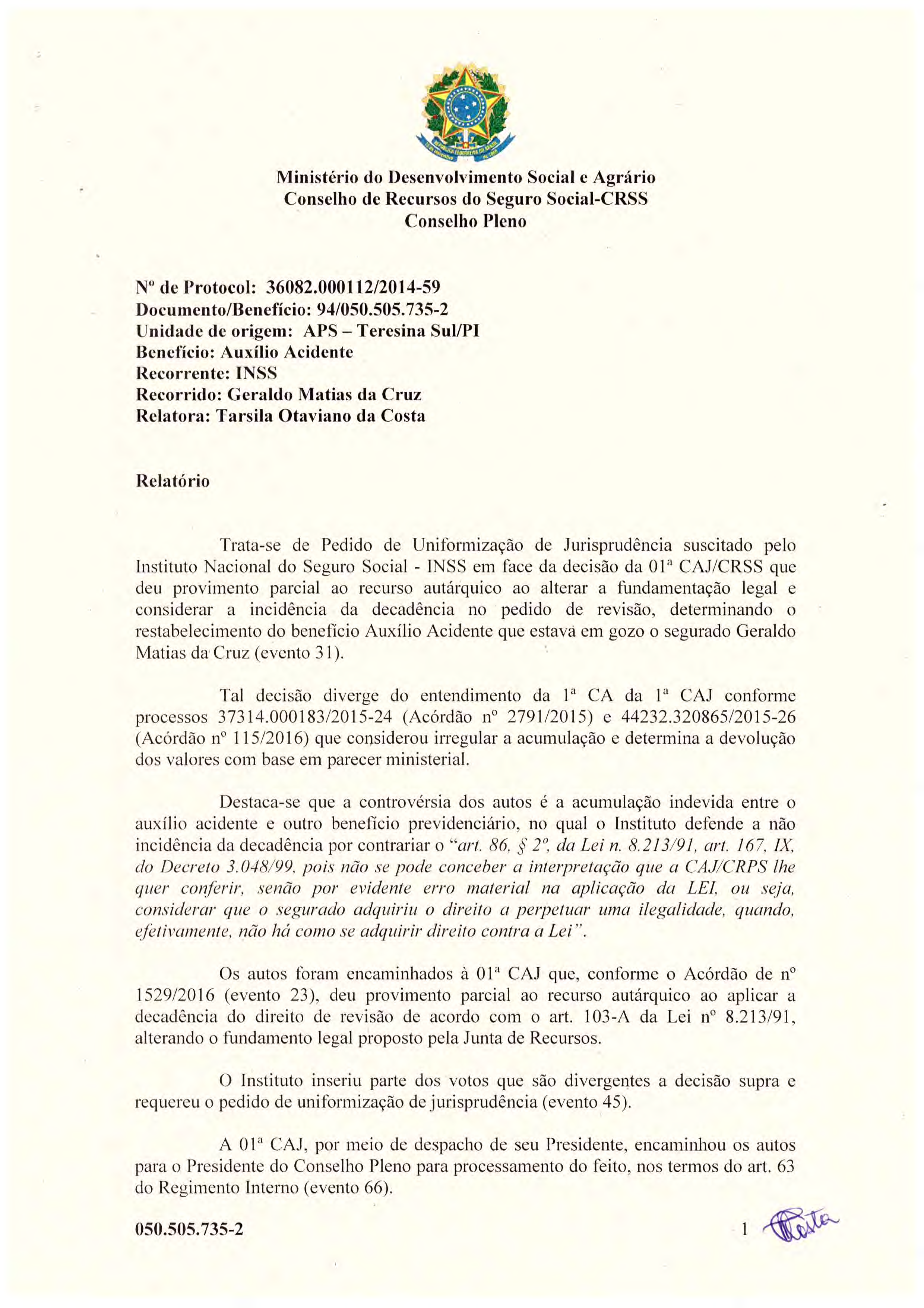 Primeira página do documento: 'Resolução 10/2018' / arquivo: 'RESOL10050.505.7352GERALDOMATIASDACRUZ.pdf' 