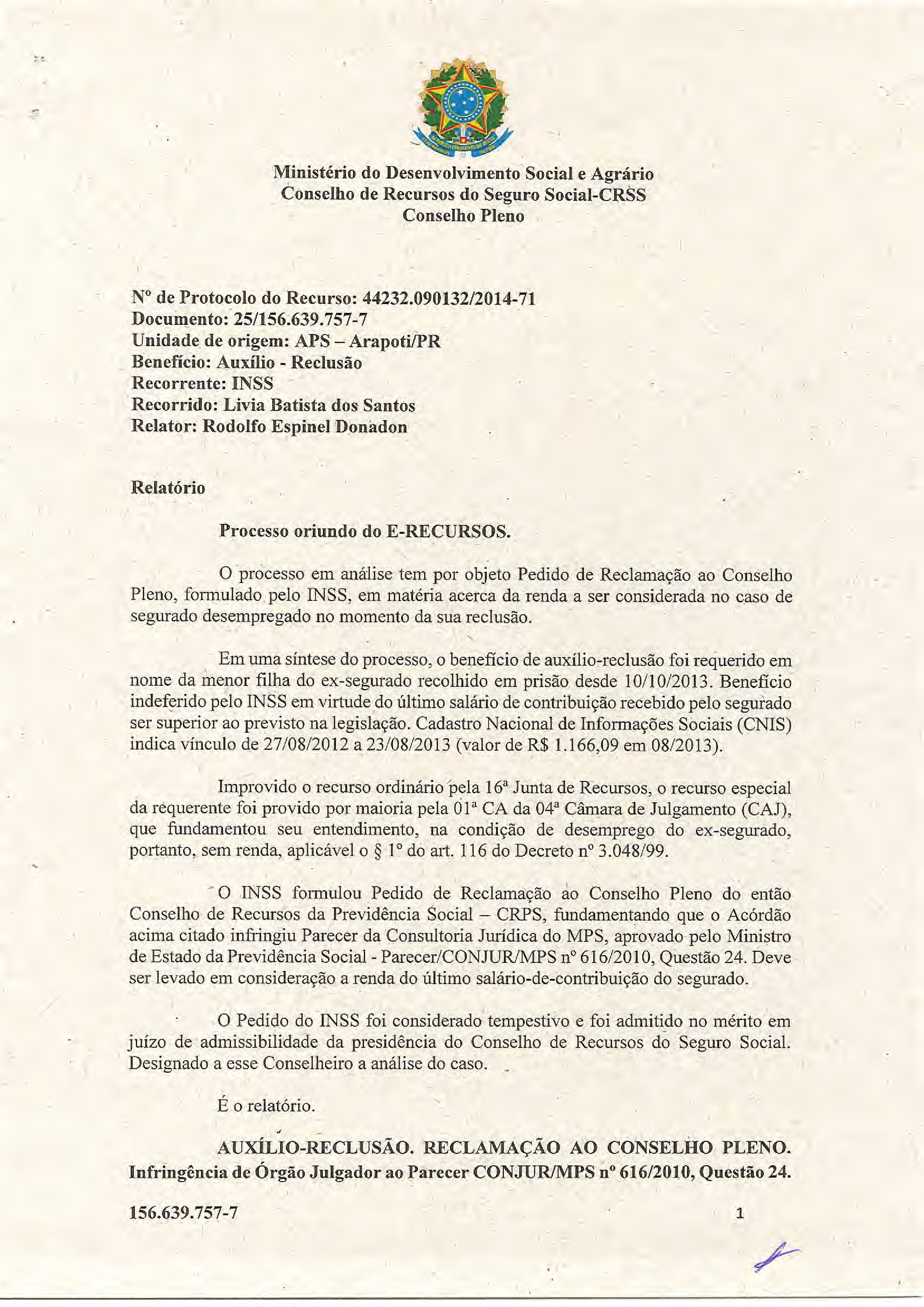 Primeira página do documento: 'Resolução 14/2018' / arquivo: 'RESOL14156.639.7577LIVIABATISTADOSSANTOS.pdf' 