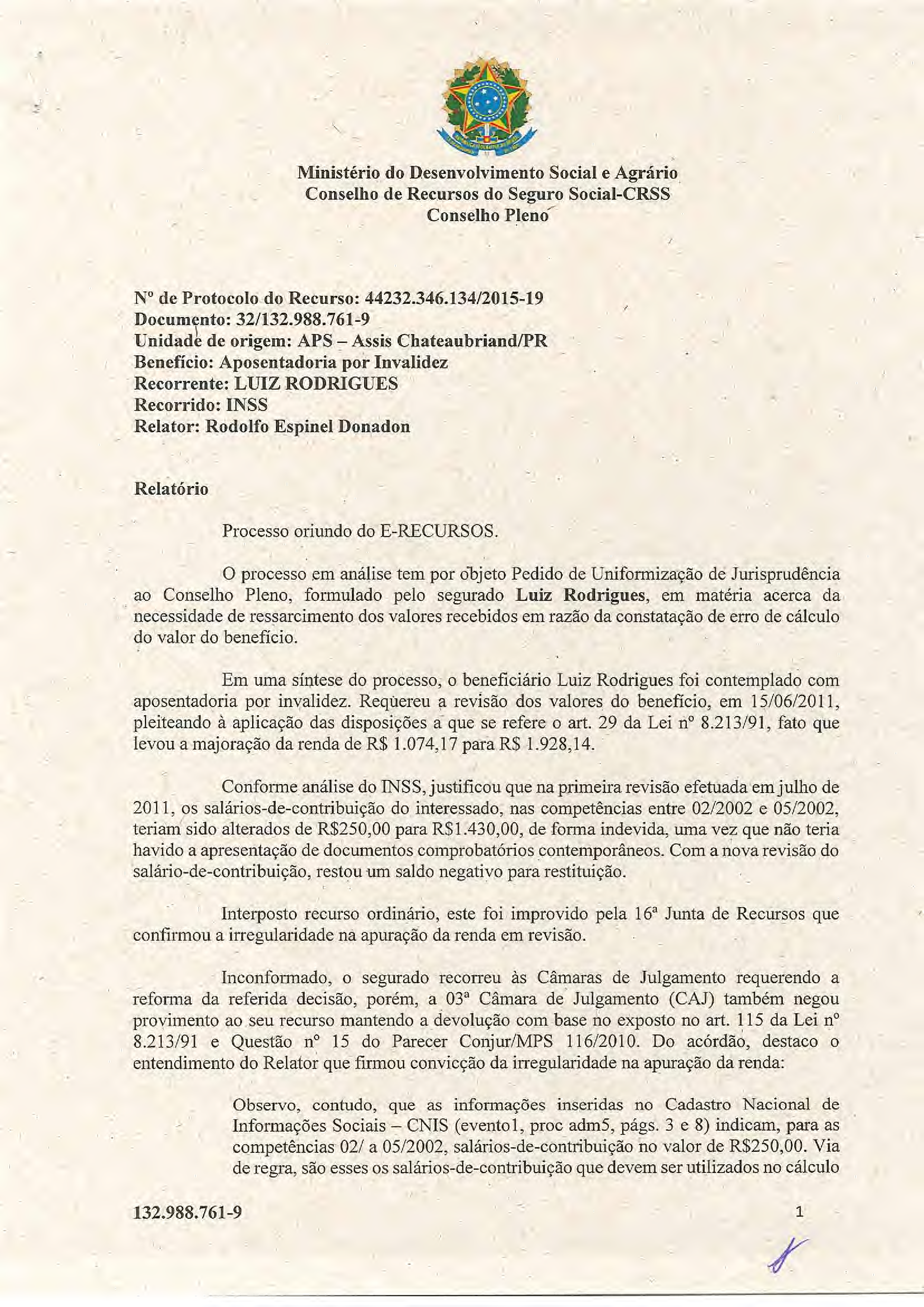 Primeira página do documento: 'Resolução 15/2018' / arquivo: 'RESOL15132.988.7619LUIZRODRIGUES.pdf'