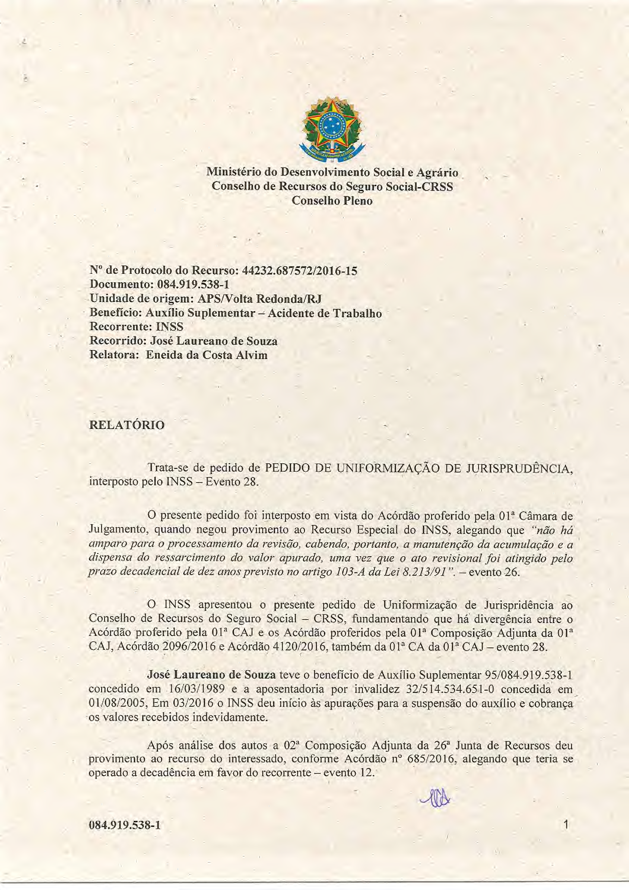 Primeira página do documento: 'Resolução 21/2018' / arquivo: 'RESOL21084.919.5381JOSELAUREANODESOUZA.pdf'