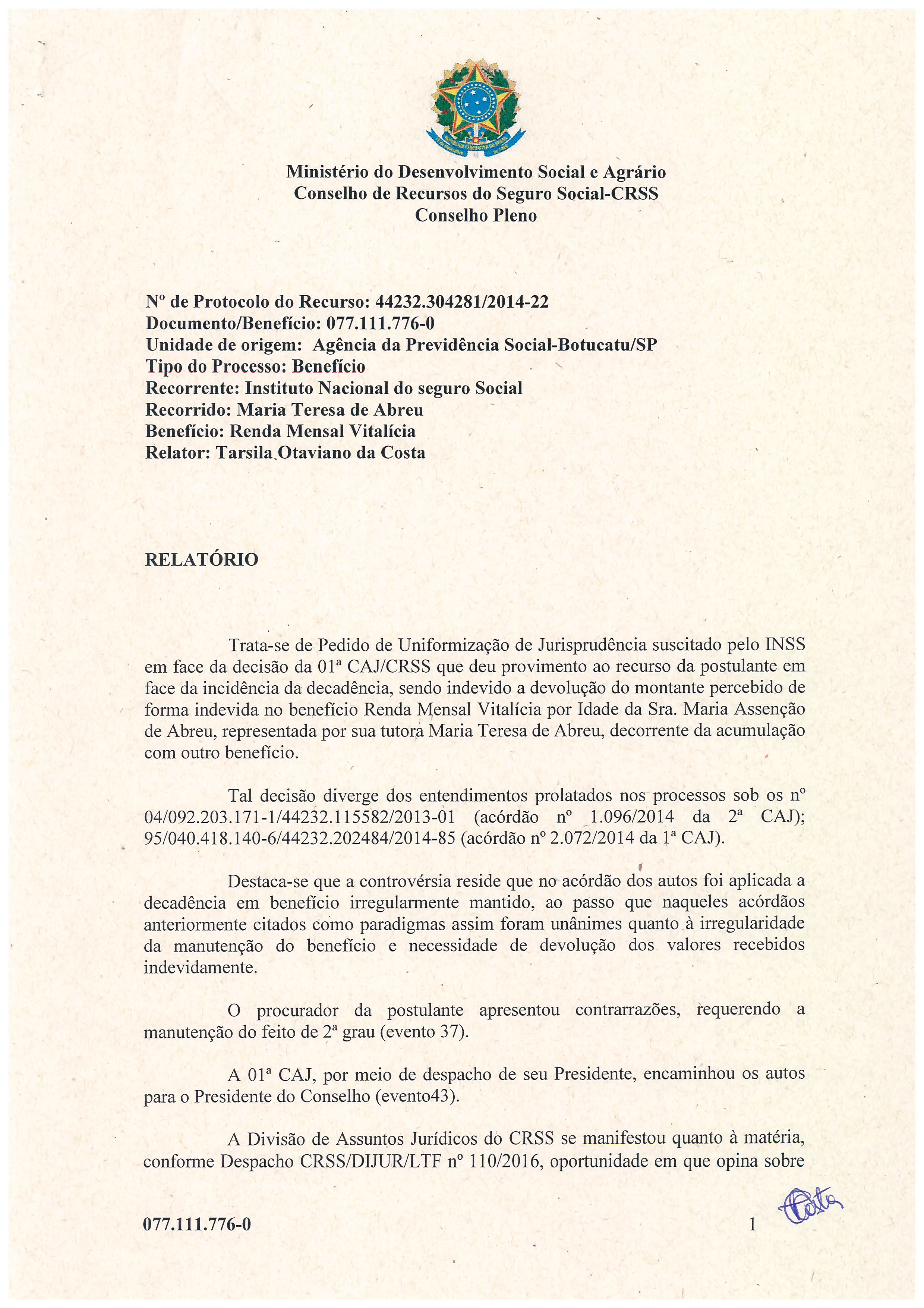 Primeira página do documento: 'Resolução 32/2017' / arquivo: 'RESOLUO_N32_MARIATERESADEABREU_077.111.7760.pdf'